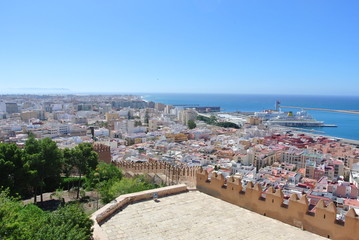 Panoramic view on the Andalusian city of Almeria from the top of Alcazaba fortress, on a sunny summer day.