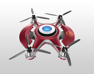 Red drone, a quadrocopter for racing on the ground. 