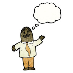 cartoon mustache man with thought bubble