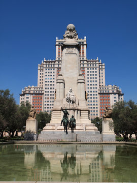 Cervantes Monument in Plaza de Espana, Madrid.
