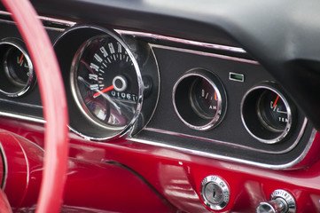 Dashboard of classic sport vintage car closeup