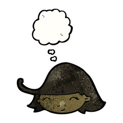 cartoon woman with thought bubble