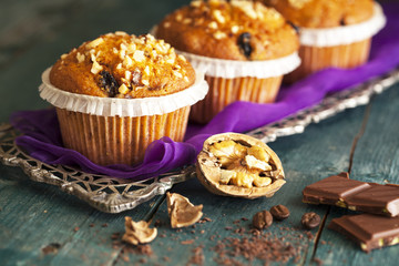 Muffin cakes in silver tray