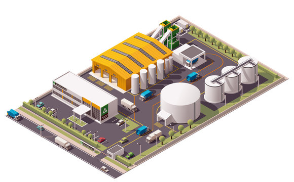 Vector Isometric Waste Recycling Plant Icon