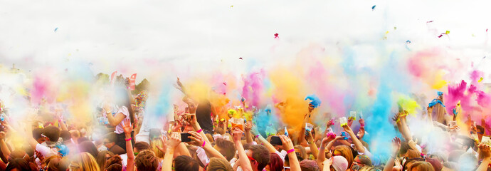 Fun on the holi festival - panoramic photo