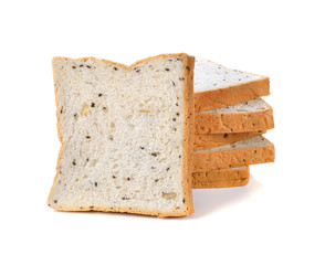cereal and black sesame bread on white background