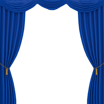blue curtains on a black background