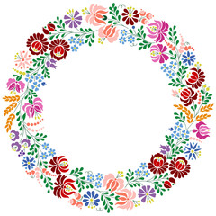 Colorful Hungarian embroidery pattern from Kalocsa region - obrazy, fototapety, plakaty