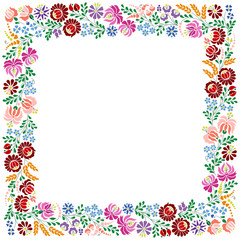 Colorful square frame made from Hungarian embroidery pattern