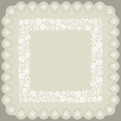 Square doily with traditional Hungarian white embroidery
