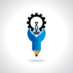 engineering wheel bulb idea in hand 