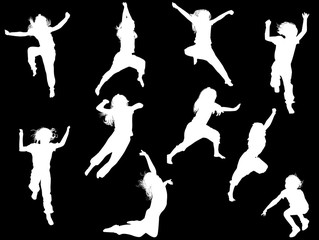 ten active girls on black