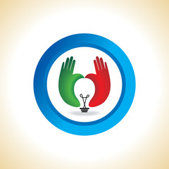 creative bulb created with hand blue circle vector 