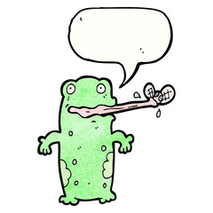 cartoon frog catching fly