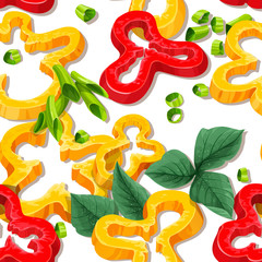 Beautiful seamless background from slices of pepper and greens