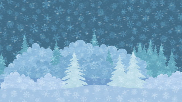 Christmas Landscape, Winter Forest, Seamless Loop