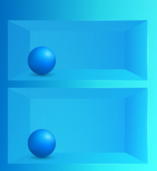 3d effect shelf background blue ball