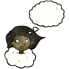 cartoon girl with head in clouds