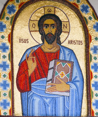 Fototapeta premium The Monastery Sihastria. Painting representing Jesus Christ.