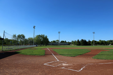 A wide angle shot of a baseball field..