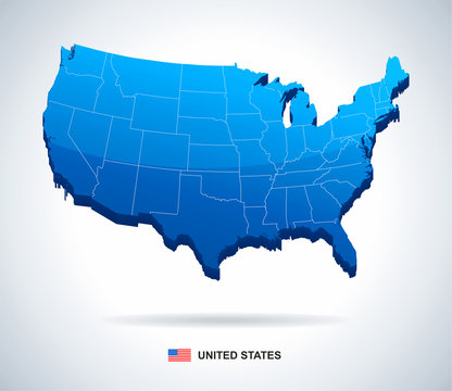 USA map - three-dimensional vector illustration.