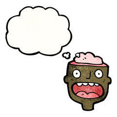 cartoon head  with exposed brain
