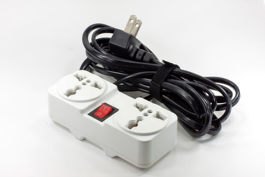 A multi-outlet power strip on white background
