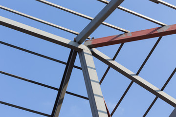 Fototapeta premium steel beams roof truss residential building construction