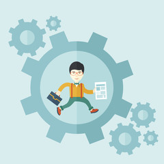 Man carrying a bag and paper as his business proposal inside the