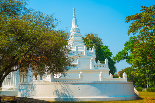 A beautiful white stupa.Ayutthaya.Thailand.