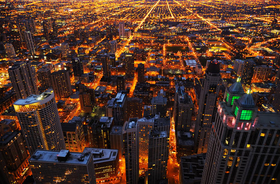 Aerial view of big city at night