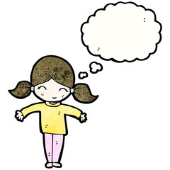 cartoon girl with pigtails and thought bubble