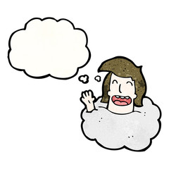 cartoon man's head in cloud