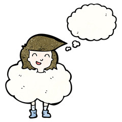 cartoon girl with head in clouds