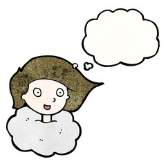cartoon girl with head in clouds
