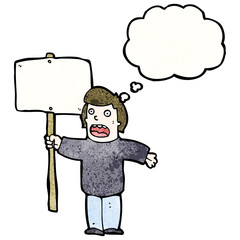 cartoon political protester with sign