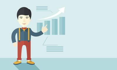 Japanese guy viewing company sales.