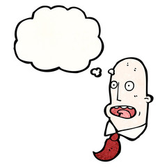 cartoon bald man with thought bubble