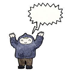 shouting boy in hooded top