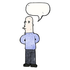 cartoon bald man with speech bubble