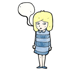 cartoon worried girl with speech bubble