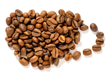 coffee beans in coffee cup shape isolated on white background