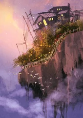 Fototapeten fantasy scenery with floating islands in the sky,digital painting © grandfailure