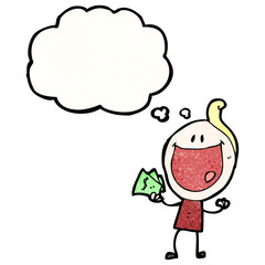 cartoon happy man holding cash