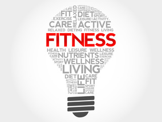 Fitness bulb word cloud, health concept