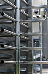 Full-height turnstile guarded stadium entrance