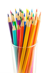 Colour pencils isolated on white background close up