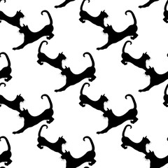 Seamless pattern with black cats on white