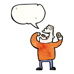 cartoon greedy man eating doughnuts