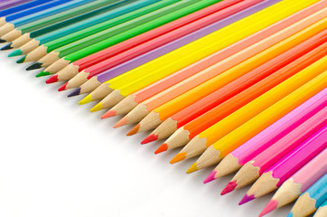 Colour pencils isolated on white background close up